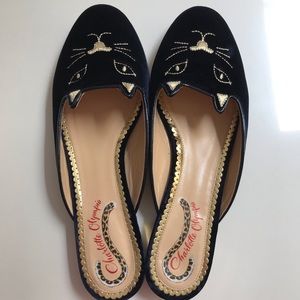 New Charlotte Olympia Kitty Velvet Mules 39